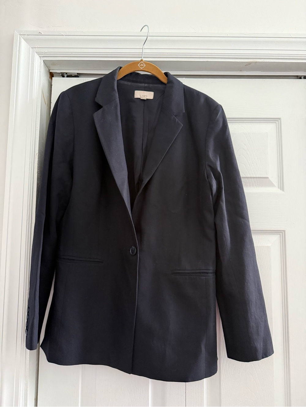 LOFT Women's Navy Linen Single-Button Blazer - Classic Tailored Jacket